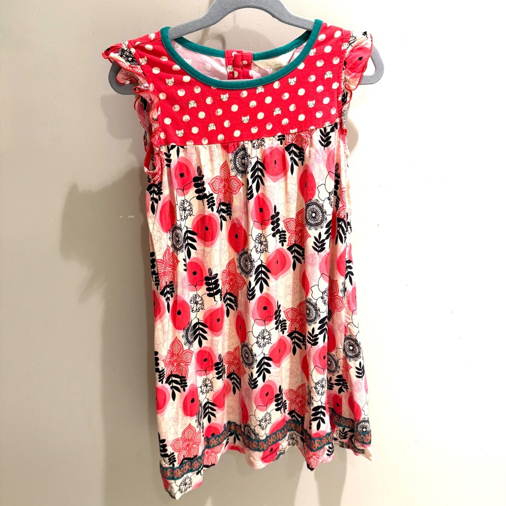 Matilda Jane Girls Red Floral Polka Dot Cat Flutter Sleeve Dress Size 4T